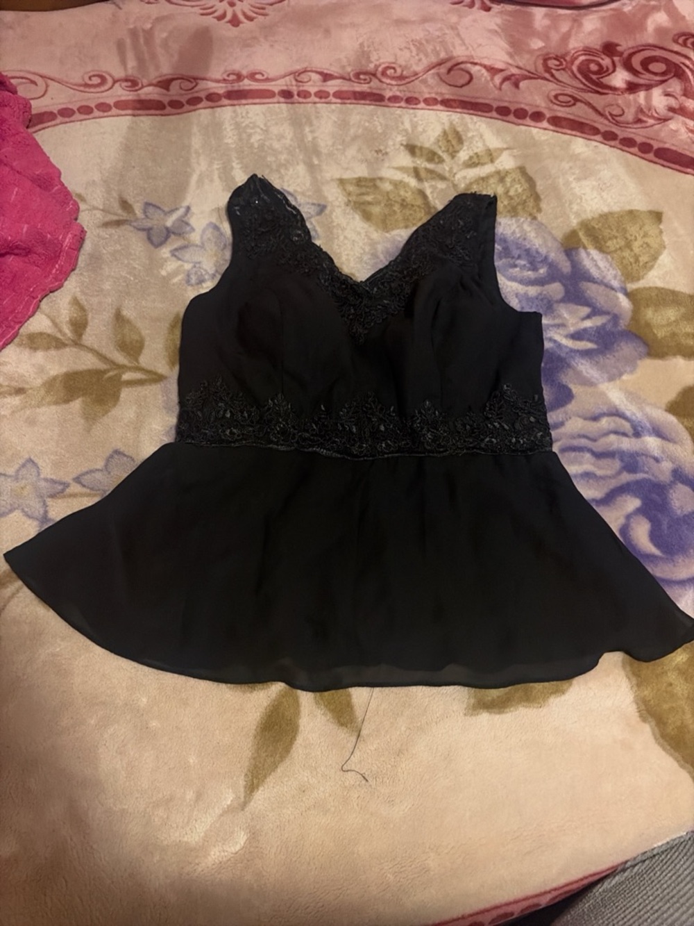 Black Lace Trim Peplum Tank Top - Women